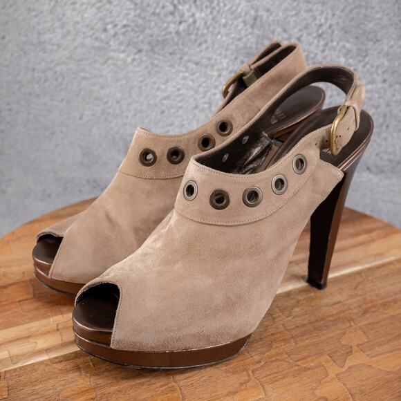 Stuart Weitzman Portside Gray Suede Grommet Slingback Stiletto 8.5 M Office - Picture 4 of 7